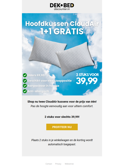 Twee CloudAir kussens voor 39,99!