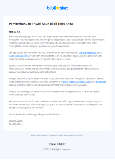 Pembaruan pada Pemberitahuan Privasi Blibli Tiket