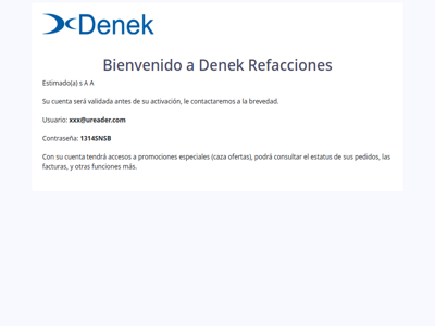 Alta de cuenta en Denek