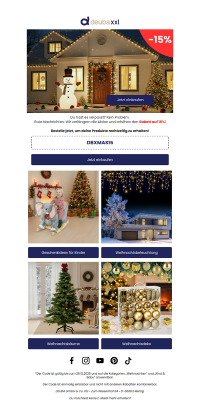 Weihnachtsaktion verlängert: jetzt 15% bis 25.12.!
