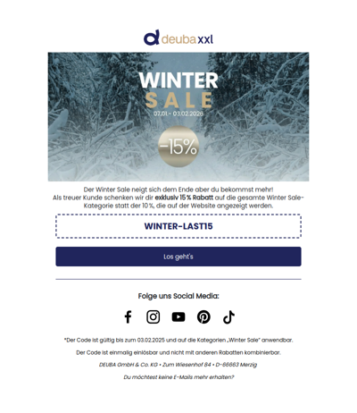 Winter Sale endet bald - 15 % nur für dich!