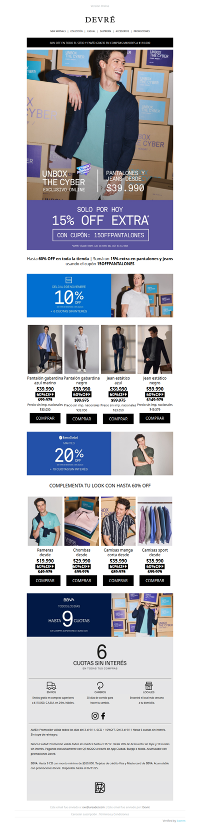 ¡Cyber Devré: hasta 60% OFF + CUPÓN del 15% EXTRA en pantalones!