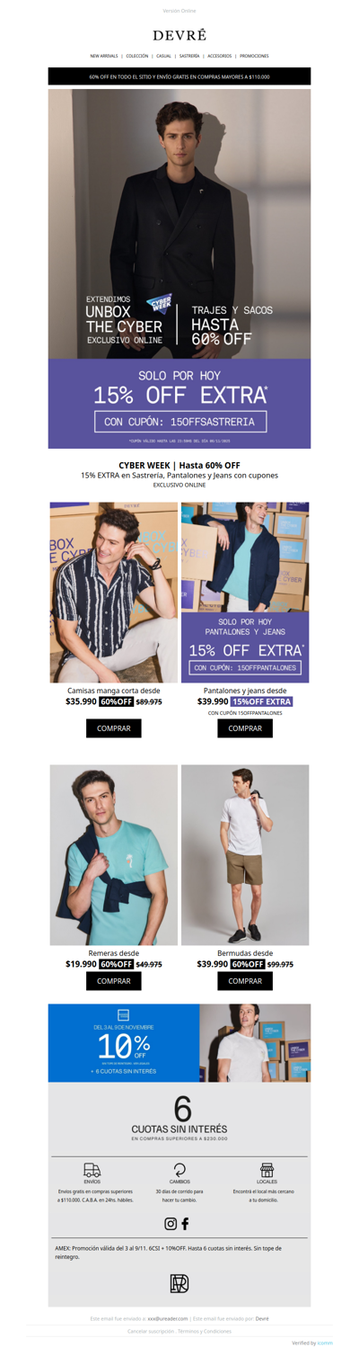 📢 CYBER WEEK: Hasta 60% OFF + 15% EXTRA en Sastrería | ¡Comprá antes de que termine!