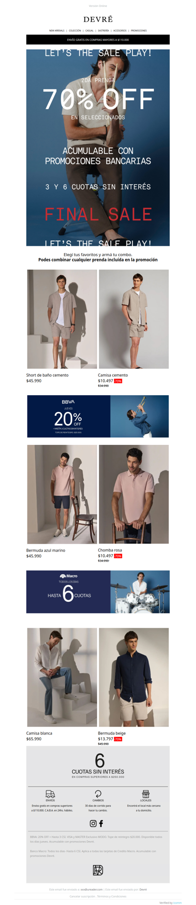 DEVRÉ FINAL SALE 💣 | Combiná y llevá la 2da al 70% OFF en seleccionados