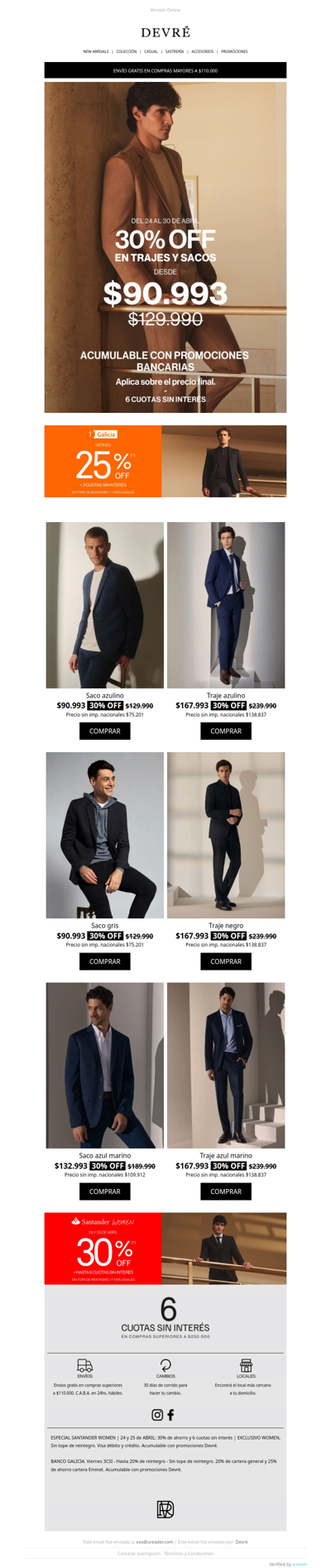 👔 Trajes y Sacos desde $90.993 ¡Aprovechá 30% OFF por tiempo limitado!