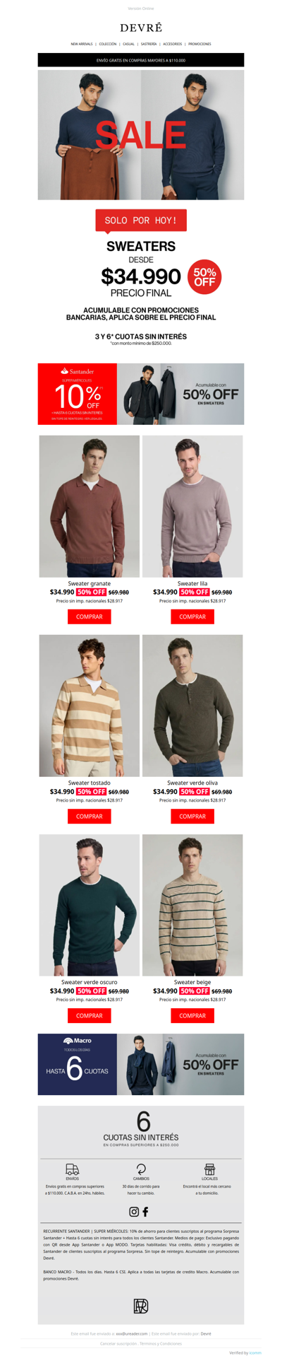 ❄️ ¡SOLO POR HOY! | Sweaters al 50% OFF desde $34.990