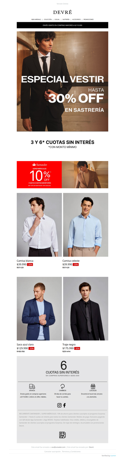 30% OFF en sastrería | Camisas desde $39.990 🔥