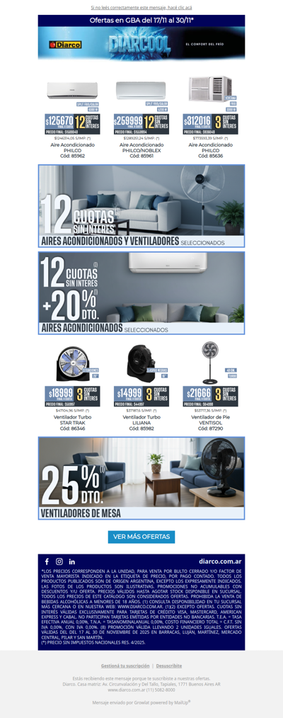 Aires y Ventiladores a 12 cuotas s/int y con descuento ❄️