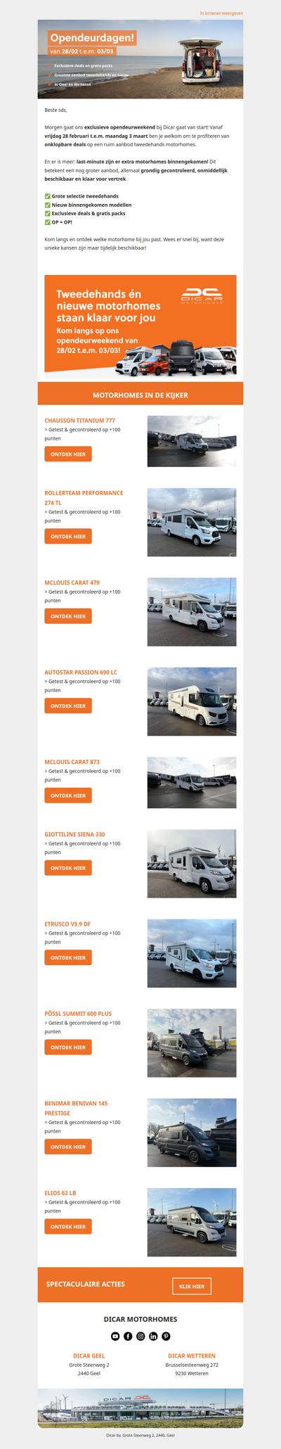 Nieuw binnengekomen motorhomes – Mis onze exclusieve opendeur niet!