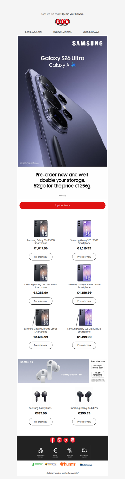 Pre-order the Samsung Galaxy S26 and double your storage