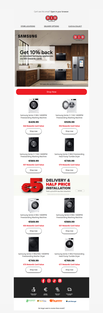 Get 10% back on selected Samsung appliances!