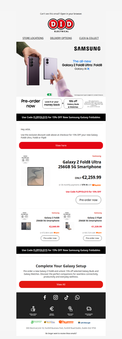 Your code for 15% Off new Samsung ZFold8👀