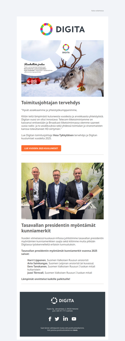 Joulutervehdys ja Digitan kuulumisia vuodelta 2025