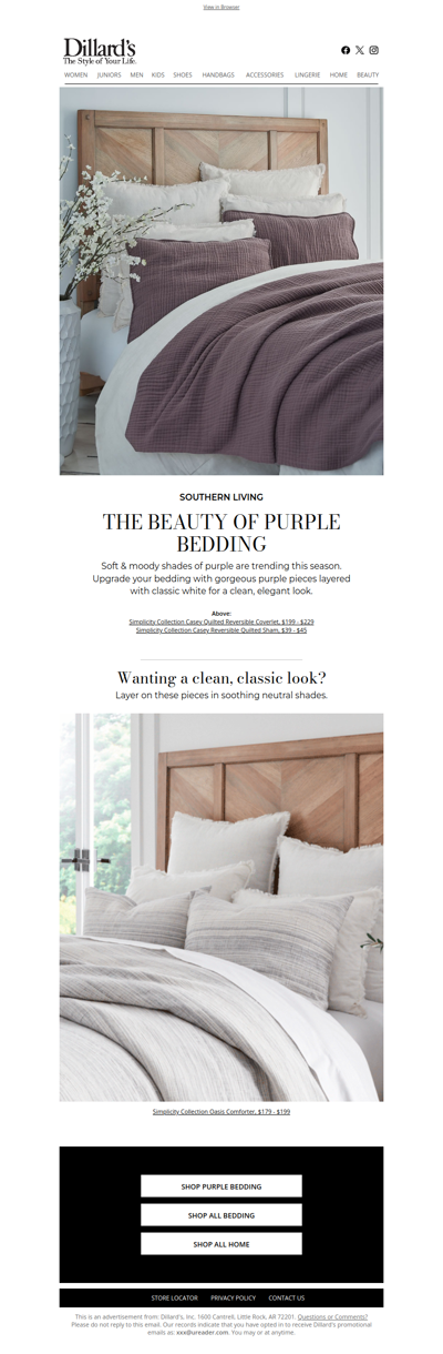 Southern Living: The Beauty of Purple Bedding