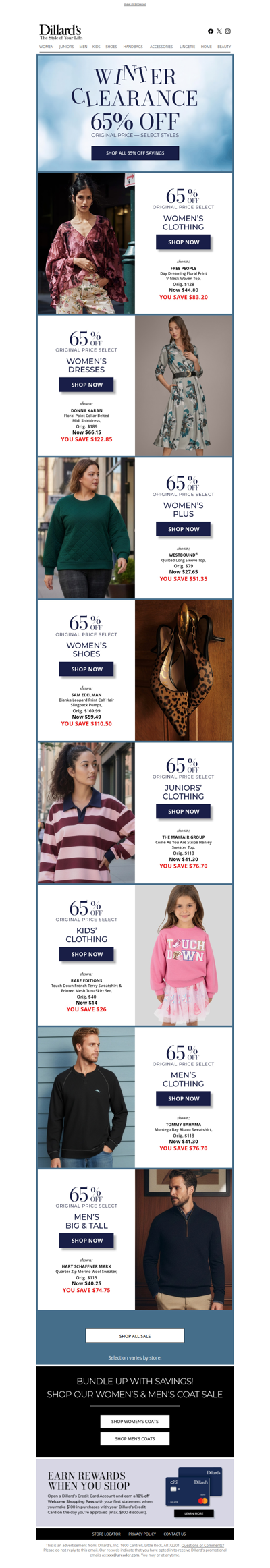 Winter Clearance: 65% OFF Original Price Savings, Select Styles