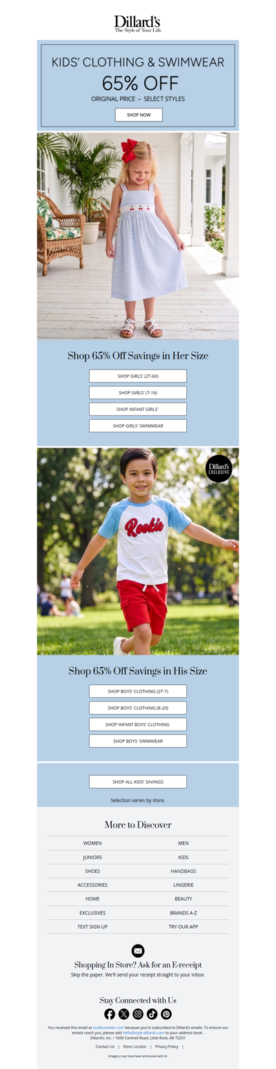 Kids' Clothing & Swimwear – 65% Off Savings