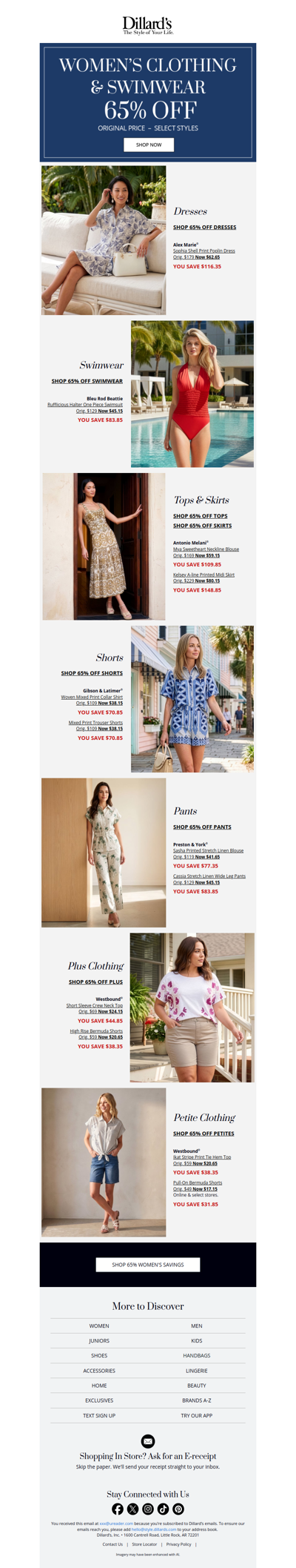 Love a Deal? Women's Clothing & Swimwear: 65% Off!