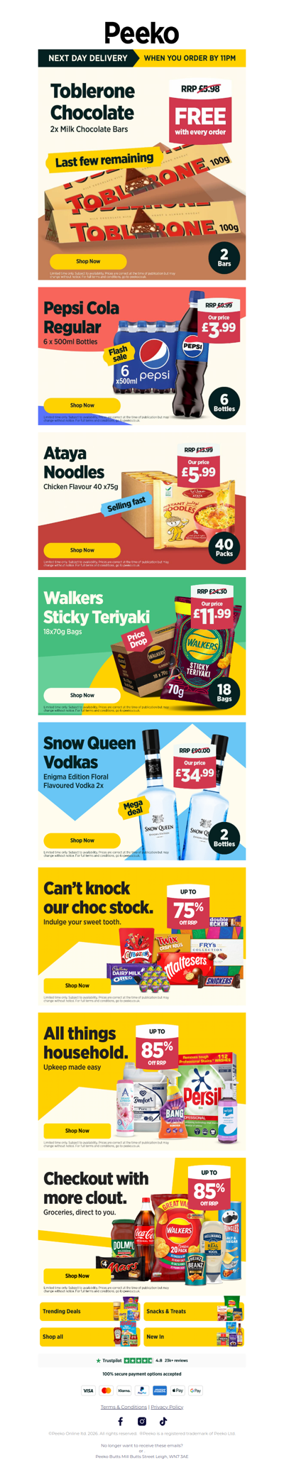 2 Free Toblerones with every order!