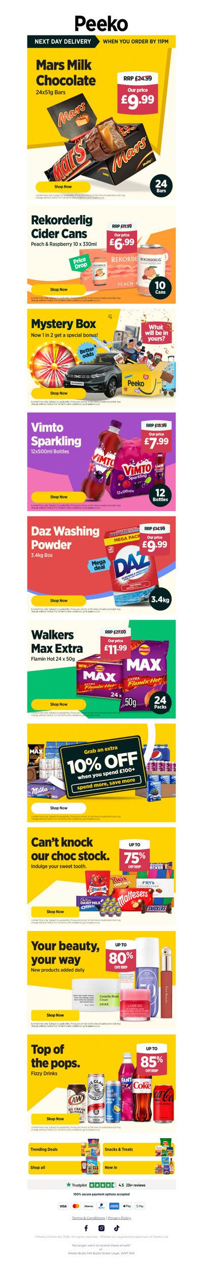 Scroll stopping prices on Mars, Vimto & more!