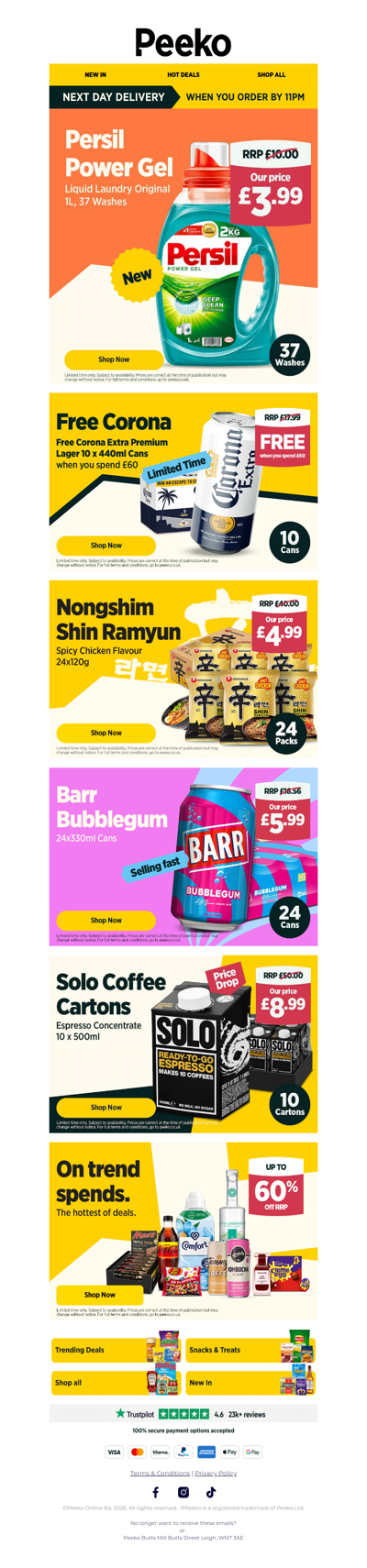 Persil for 11p a wash & FREE Beer when you spend £60...