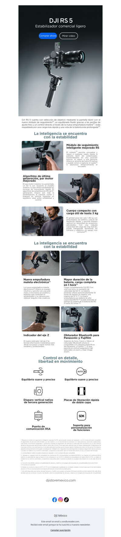 DJI RS 5: carga completa en 1 hora ⚡