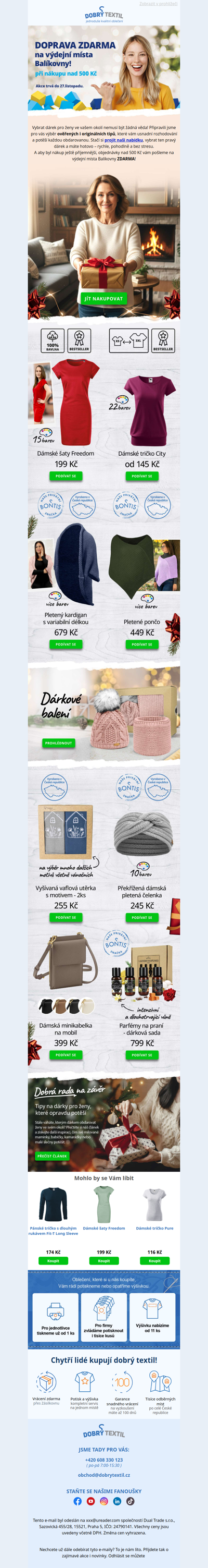 🚚Doprava ZDARMA na výdejní místa Balíkovny + Vánoční inspirace na dárky🎄