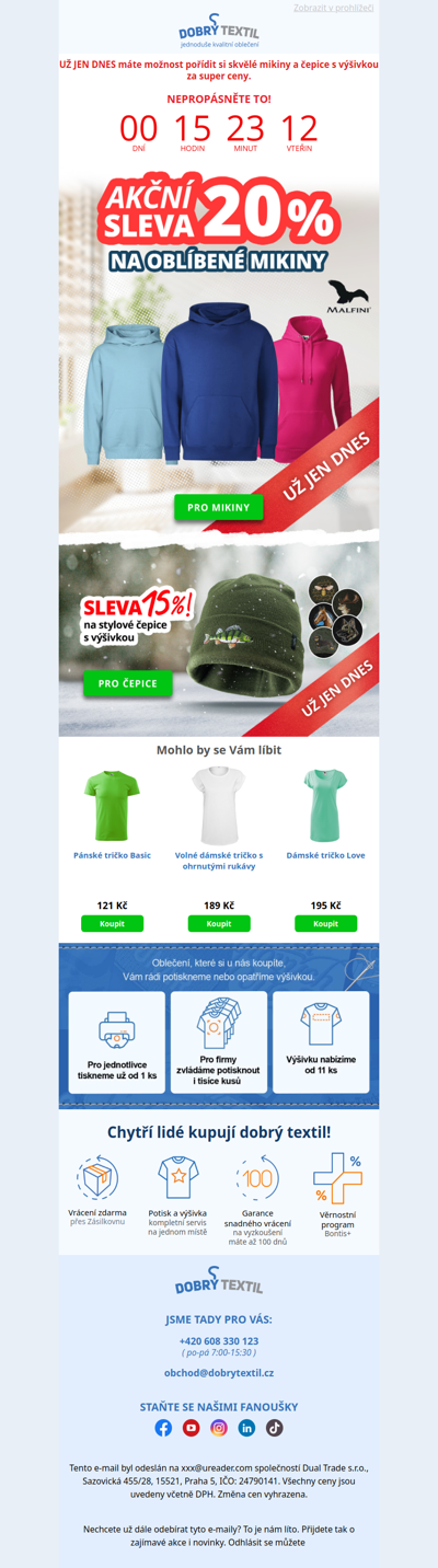 ⏲️Končí dnes o půlnoci: Sleva 20% na oblíbené mikiny🤩