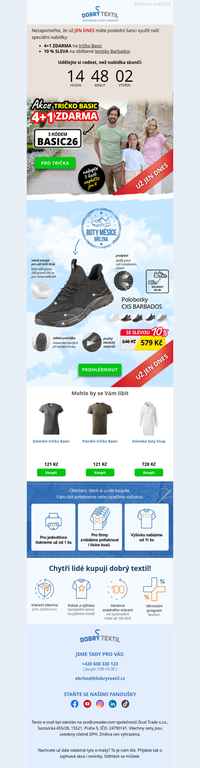 🕛 Poslední šance! Akce na trička Basic a pohodlné tenisky Barbados brzy končí.