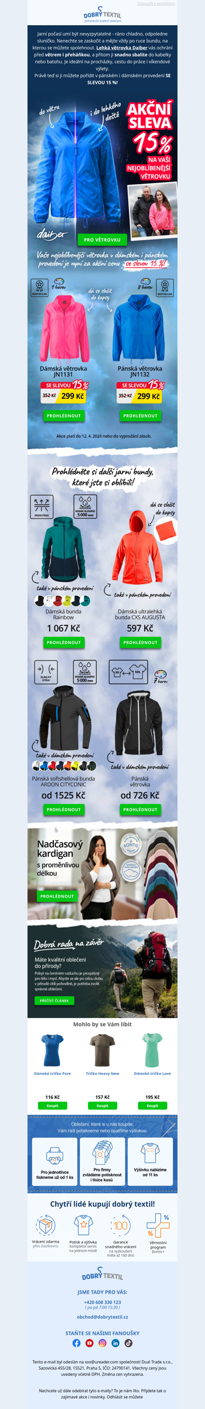 📢 POZOR SLEVA: 15 % na nejoblíbenější větrovku Daiber💨🌧️☀️