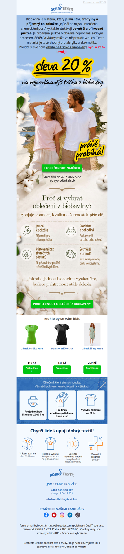 Sleva 20 % na trička z biobavlny stále běží 🌿