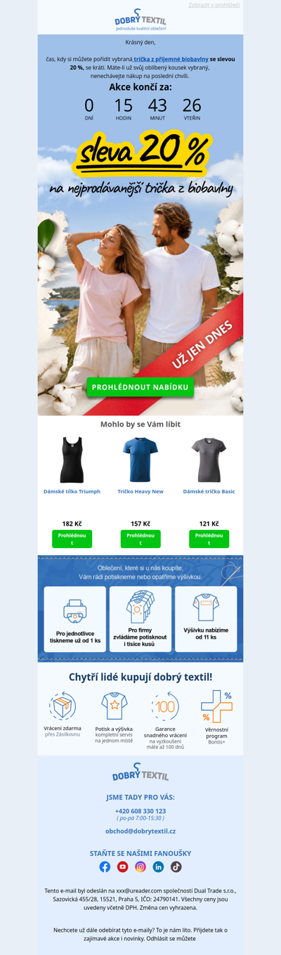 ⏳Dnes naposledy: trička z biobavlny se slevou 20 %