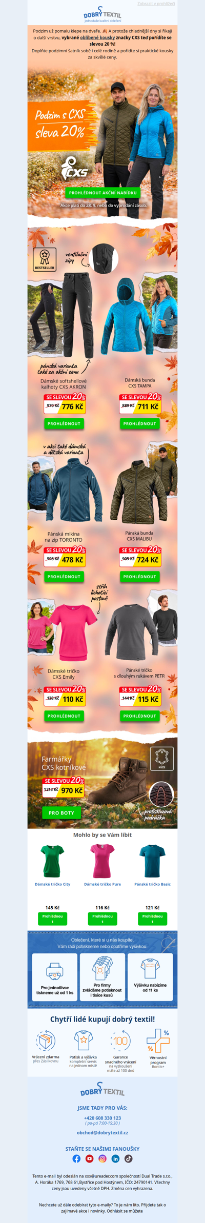 Nezmeškejte 20% SLEVU na podzimní oblečení CXS!