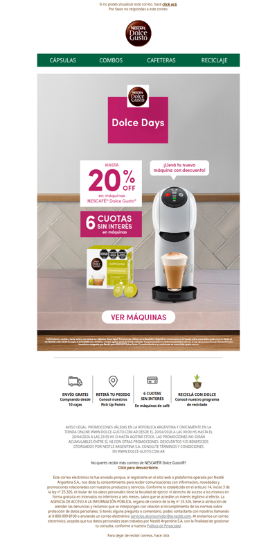 💳 Tu Dolce Gusto en 6 cuotas sin interés con Dolce Days