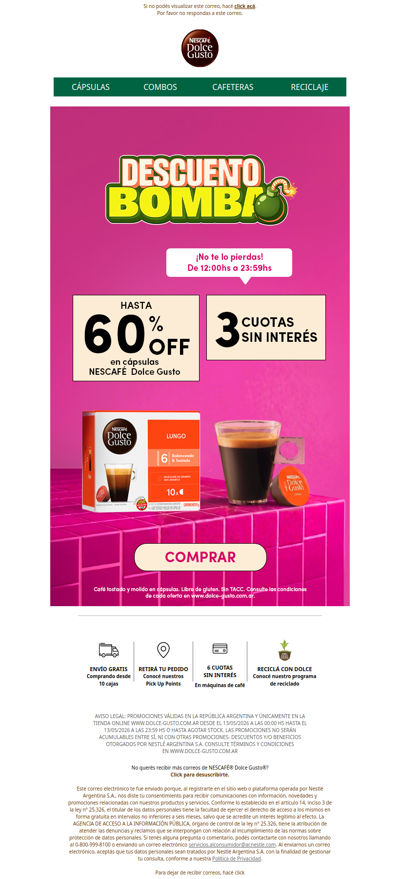Descuento Bomba 🚨 60% OFF en TODAS las cápsulas de 12hs a 23:59hs