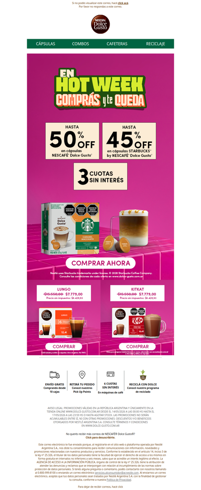 Hot Week sigue 🔥 50% OFF en cápsulas & 45% en Starbucks