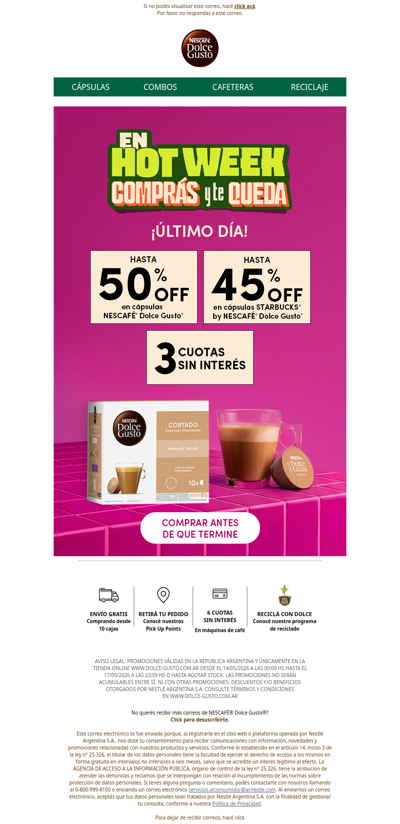 ¡Corré! Último día de Hot Week ⏰ 50% OFF en cápsulas + 3 cuotas sin interés 💳​