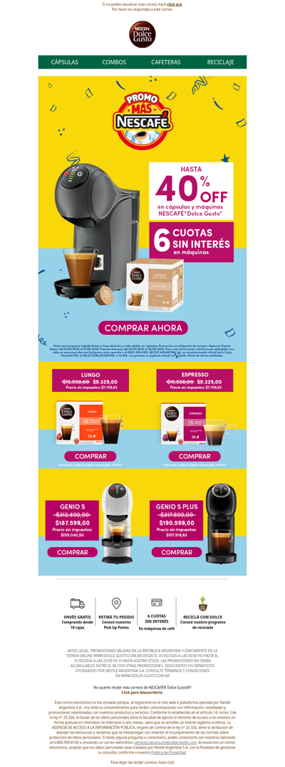 Promo Más Nescafé 🤩 40% OFF en cápsulas y máquinas