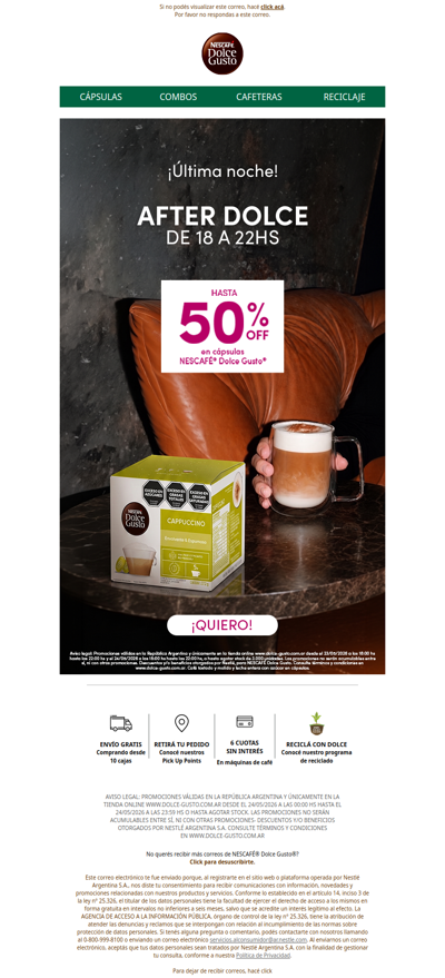 Última noche 🌙 50% OFF en cápsulas de 18 a 22hs