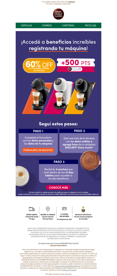 ¿Ya registraste tu máquina? ☕ Sumá 500 puntos Club + 60% OFF en cápsulas 🎁