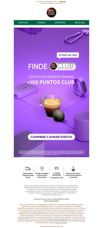 Último Finde Club del mes 🎯 +100 puntos en cada pedido