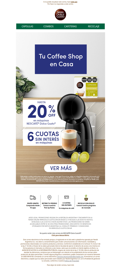 ¿Todavía no aprovechaste el 20% OFF en máquinas? ☕