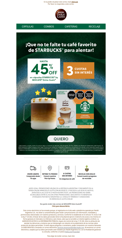 Últimas horas 🏃‍♀️ Starbucks con 45% OFF + 3 cuotas sin interés 💳