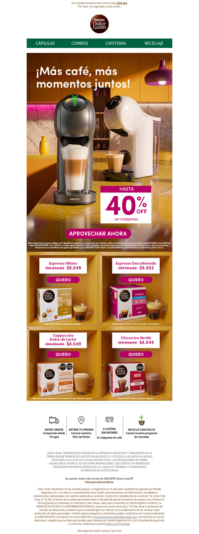 🔥 Hasta 40% OFF en máquinas seleccionadas ☕