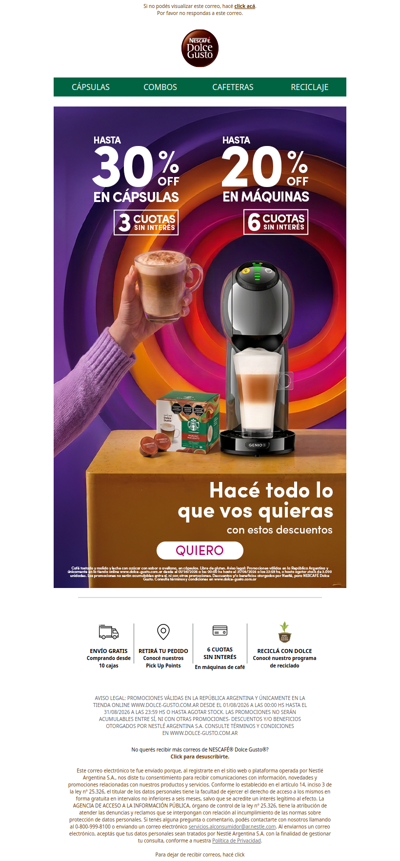 ☕ 20% OFF en máquinas y 30% OFF en cápsulas 🔥