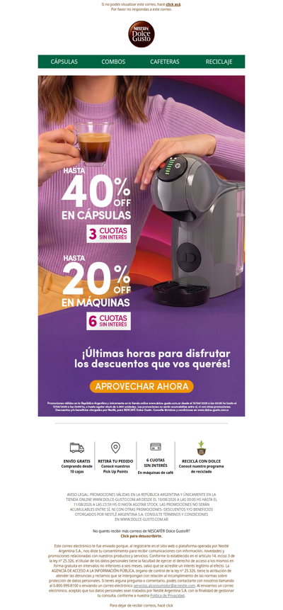 Últimas horas de Dolce Days⏰ 40% OFF en cápsulas + 3 cuotas sin interés 💳