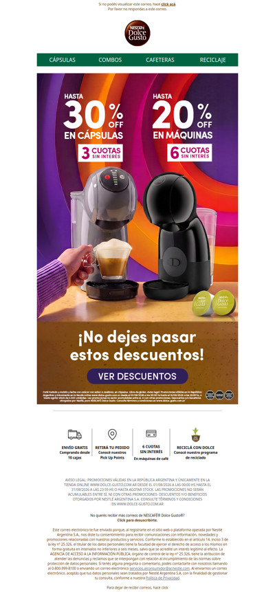 🤩 20% OFF en máquinas y 30% OFF en cápsulas ☕