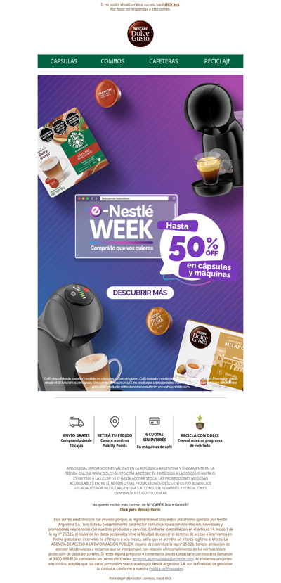 ¡YA! ¡Empezó la e-Nestlé Week! ☕ Hasta 50% OFF en cápsulas y máquinas 🔥