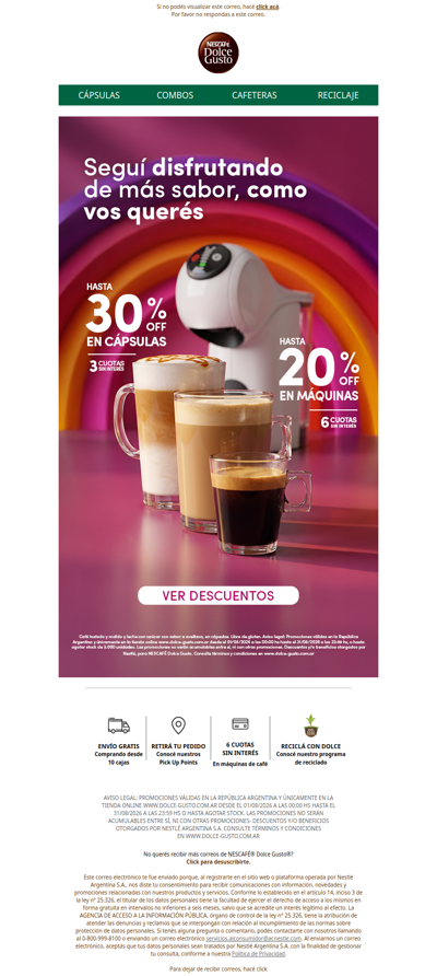 ☕ 20% OFF en máquinas y 30% OFF en cápsulas 🔥