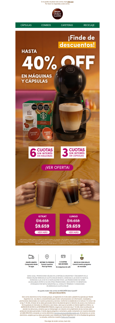 Este finde ☕ Hasta 40% OFF en máquinas y cápsulas 🔥