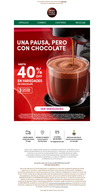 ¿Chocolate? Siempre es un buen momento 🍫 Hasta 40% OFF